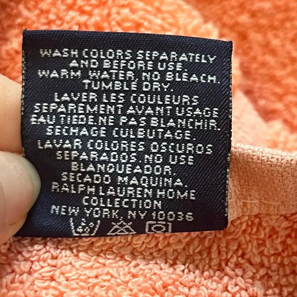 Vintage Ralph Lauren coral pink cotton bath mat embroidered polo logo‎